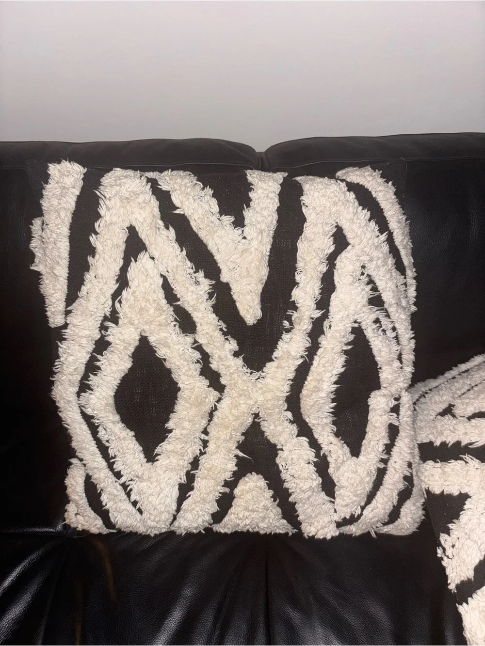 Crate&Barrel Black and White Shag Geometric Accent Pillows